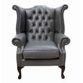 Bonded Leather Grey Chesterfield Queen Anne Wing chair…