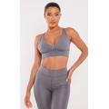 Grey Matte Stretch Contrast Seam Padded Sports Bra