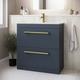 800mm Blue Freestanding Vanity Unit with Basin and Brushed Brass Handle - Ashford