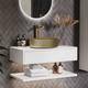 800mm White Wall Hung Countertop Vanity Unit with Brass Basin and Shelf - Lugo