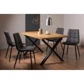 Bentley Designs Rimi Rustic Oak Effect Melamine 6 Seater Dining Table With X Leg & 4 Mondrian Dark Grey Faux Leather Chairs With Black Legs