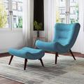 LivingandHome Living and Home Upholstered Arched Armless Accent Chair With Footstool Blue