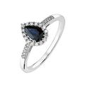 Love GEM 9ct White Gold Pear Blue Sapphire and 0.12ct Diamond Ring, White Gold, Size L, Women