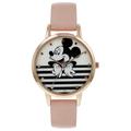 Disney Mickey Mouse Quartz Pink Leather Strap Gold PVD Case Girls Watch