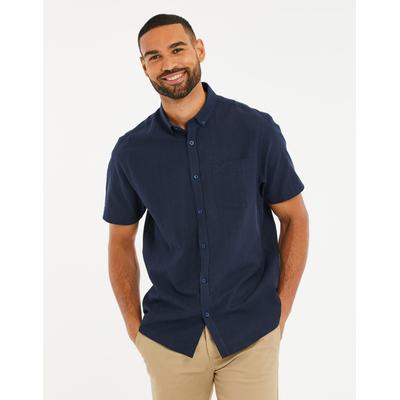 Threadbare Men's Navy Short Sleeve Linen Blend Shirt