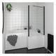 Essential Kensington 1500mm x 850mm L Shape Right Handed Shower Bath Pack With Bath Front Panel & Matt Black Bath Screen White Acrylic EB558