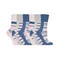 Gentle Grip Womens - 6 Pairs Ladies Non Elastic Socks - GG132 - Blue Cotton - Size UK 4-8