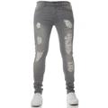 Enzo Mens Denim Ripped Jeans - Grey Cotton - Size 32W/34L