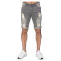 Enzo Mens Ripped Skinny Shorts - Grey Cotton - Size 34 (Waist)