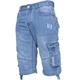 Enzo Mens Cargo Combat Denim Shorts - Sky Blue Cotton - Size 40 (Waist)