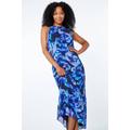 Roman Originals Petite Floral Print Maxi Dress in Blue - Size 18