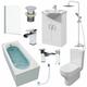 1600mm Single Ended Bathroom Suite Bath Shower Screen Basin Taps Toilet Waste - White