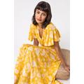 Roman Floral Print Tiered Midi Dress in Bright Yellow