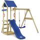 Wooden climbing frame TinyWave with swing set and slide, Garden playhouse with sandpit, climbing ladder & play-accessories - blue - blue - Wickey