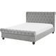 Velvet Fabric eu Double Size Bed Frame 4ft6 Tufted Headboard Light Grey Avallon - Black