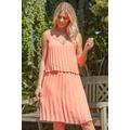 Roman Pleated Double Layer Summer Dress in Coral - Size 24