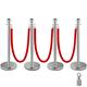 VEVOR 4 Pack Retractable Silver Round Top Stanchion Post Queue Crowd Control Barrier Posts Line Pole with 1.5M Red 2 Velvet Rope