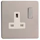 Varilight Steel Single 13A Screwless Switched Socket With White Inserts