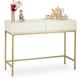 Console Table, 2 Drawers, Wood Optic, h x w x d: 80 x 110 x 40 cm, White/Gold - Relaxdays