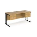 Maestro 25 Oak Straight Office Desk with 2 X Two Drawer Pedestal and Black Cantilever Leg Frame - 1600mm x 600mm