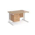 Maestro 25 Beech Straight Office Desk with 3 Drawer Pedestal and White Cantilever Leg Frame - 1200mm x 800mm
