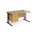 Maestro 25 Oak Straight Office Desk with 3 Drawer Pedestal and Black Cantilever Leg Frame - 1400mm x 800mm