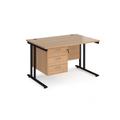 Maestro 25 Beech Straight Office Desk with 3 Drawer Pedestal and Black Cantilever Leg Frame - 1200mm x 800mm