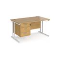 Maestro 25 Oak Straight Office Desk with 3 Drawer Pedestal and White Cantilever Leg Frame - 1400mm x 800mm