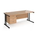 Maestro 25 Beech Straight Office Desk with 3 Drawer Pedestal and Black Cantilever Leg Frame - 1800mm x 800mm