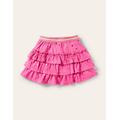 Jersey Ruffle Skort Pink Girls Boden, Bright Petal Pink Gold Spot