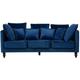 Modern Velvet Fabric Sofa 3 Seater Loose Pillows Back Blue Fenstad - Dark Wood