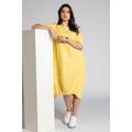 Plus Size Polka Dot Round Neck Linen Blend Dress, Woman, yellow, size: 20/22, linen/viscose, Ulla Popken