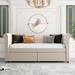 Twin Size Upholstered Daybed with 2 Storage Drawers, 2 Button-Tufted Armrests and Wood Slats