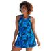 Plus Size Women's High Neck Two Piece Racerback Swimdress by Swimsuits for All in Blue Electric Palm (Size 16)