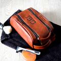 Embroidered Twin Zip Tan Men's Wash Bag