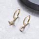 Moon And Star Crystal Drop Hoop Earrings In Gold Colour, Gold