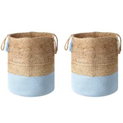 Set aus 2 Aufbewahrungskörben Baumwolle Jute Natur und Blau 50 cm Boho