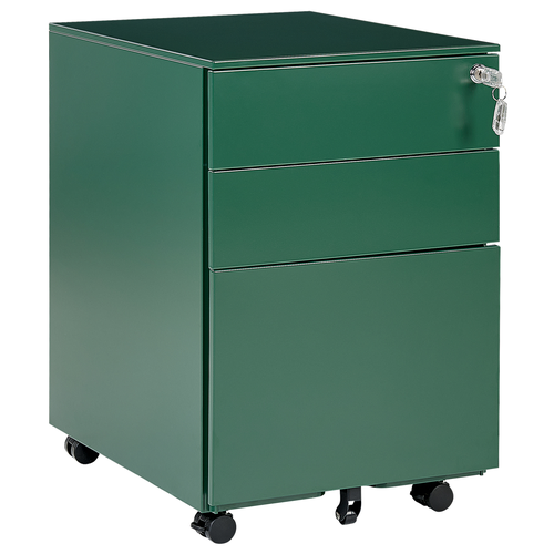 Aktenschrank Grün Metall auf Rollen mit 3 Schubladen Abschließbar Multifunktional Wohnzimmer Büro Arbeitszimmer Schlafzimmer Diele