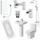 Bathroom Suite 1700mm Double Ended Bath Shower Screen Toilet Pedestal Basin Taps - White