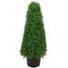 3' Artificial Boxwood Cone Topiary Tree with Round Pot, Clear Lights