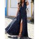 Polka Dots V-neck Short Sleeve Print Split Party Wrap Maxi Dress