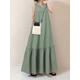 Solid Color V-neck Sleeveless Ruffles Hem Pleated Maxi Dress With Pocket