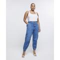 River Island Womens Plus Blue High Waisted Cargo Jeans