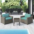 Wade Logan® Avalisse 3-Piece Outdoor Conversation Set w/ Club Chairs & End Table Synthetic Wicker/Wood/All - Weather Wicker/Metal/Wicker/Rattan | Wayfair