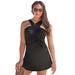 Plus Size Women's High Neck Wrap Swimdress by Swimsuits For All in Black (Size 16)