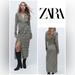 Zara Dresses | Nwt Zara Woman Drapped Printed Long Dress Bloggers Fav Size M Medium | Color: Black/White | Size: M