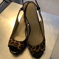 Nine West Shoes | Nine West Cheetah Open Toe Sling Backs - Size 8.5m | Color: Black/Tan | Size: 8.5