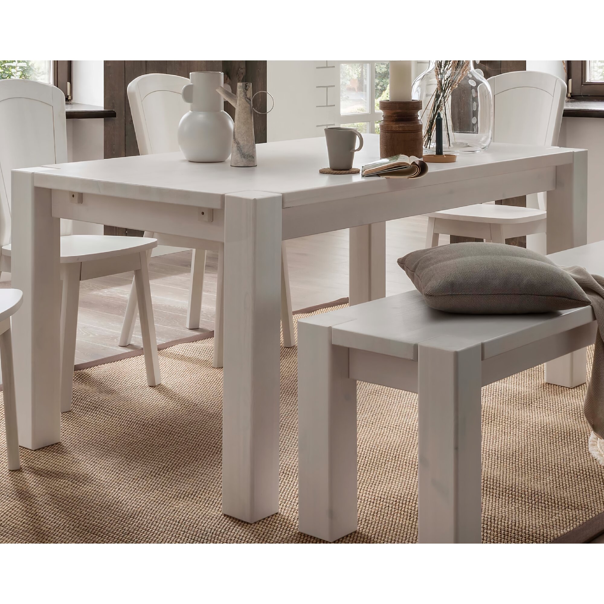 MassivHolz »Vita« Esstisch weiß Ansteckplatte / 90x43 cm