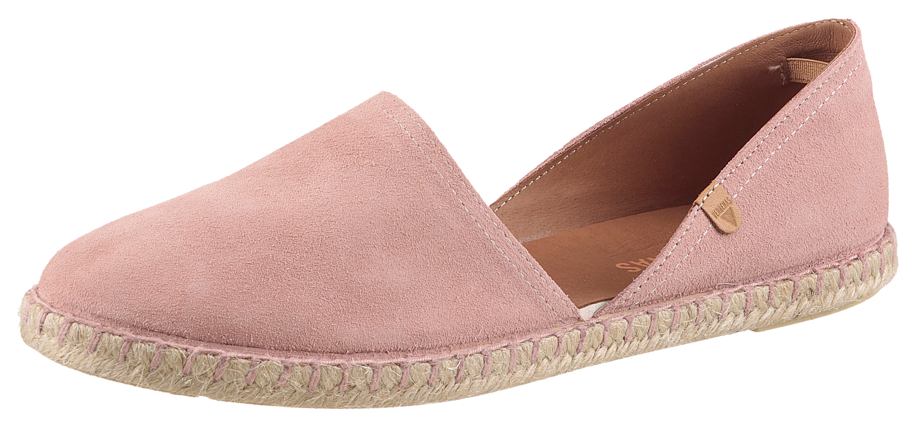 Espadrille VERBENAS "CARMEN SERRAJE", Damen, Gr. 39, rosa (altrosa), Veloursleder, Schuhe Espadrille, Schlupfschuh, Sommerschuh, Loafer mit typischem Jute-Rahmen