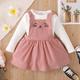 2-piece Toddler Girl Waffle White Top and Cat Embroidered Pink Overall Dress Set